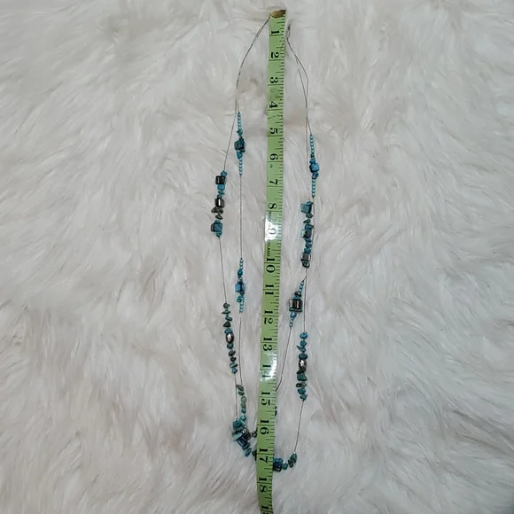 Boutique two strand turquoise color and silver tone long necklace like N… - Picture 4 of 5